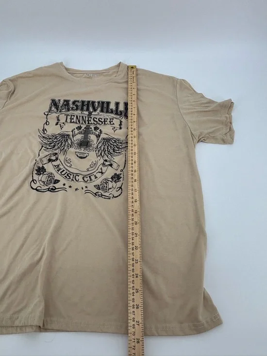 Nashville TN Music City T-Shirt XL Tan Distressed Guitar Graphic Country Western - Picture 6 of 7